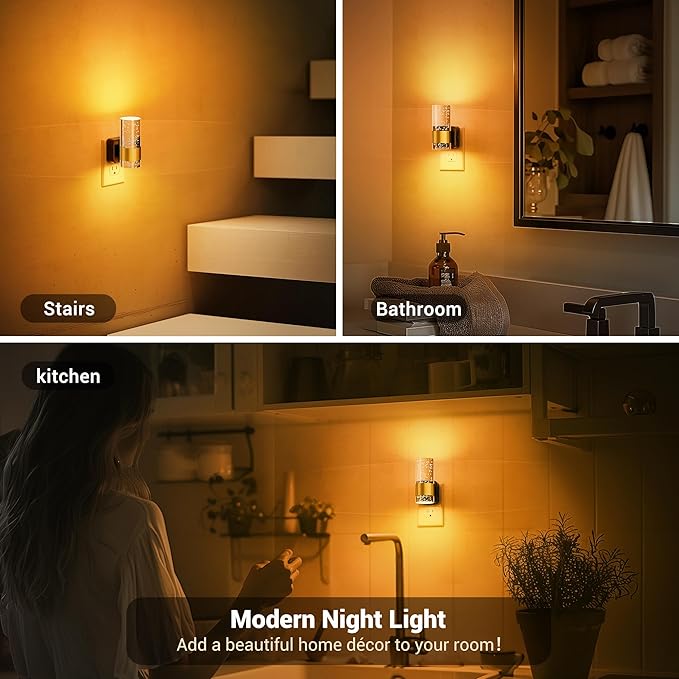 JandCase Night Light, Automatic Night Lights Plug into Wall, Dimmable LED Night Light with Adjustable Brightness, Night Lights Plug in with Auto Light Sensor, Amber for Bathroom Hallway Decor-1 Pack