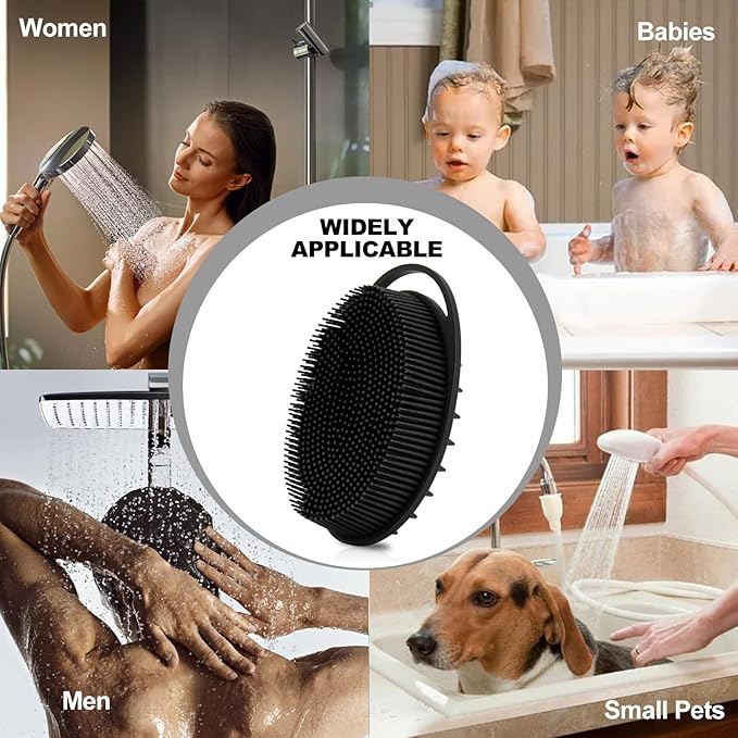 2 Pack Silicone Body Scrubber, Loofah Double-Sided Body Brush,Shower Scrubber and Scalp Massager Shampoo Brush for Sensitive Kids Women Men All Kinds of Skin (Black & Gray)