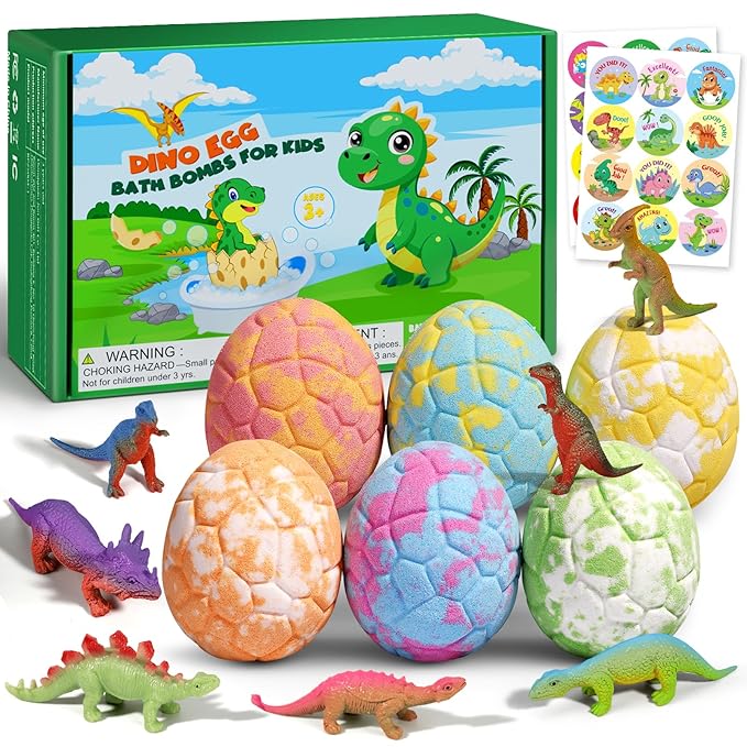 Bath Bombs for Kids with Dragon Toys Inside, Sanyi Dinosaur Toys Gifts for Kids 5-7, Dino Egg Fillers Bubble Bath Birthday Stocking Stuffers Christmas Gifts for Boys Girls Toddler