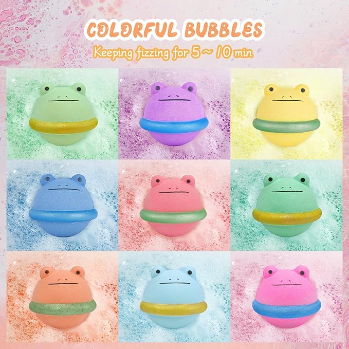 SHUCHING 9 PCS XXL Frog Bath Bombs with Surprise Inside, Organic Bubble Bath Fizzy Balls for Kids, Birthday Christmas Gifts Set for Boys Girls