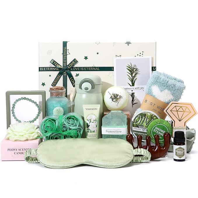 Sea Team 16-Pack Relaxing SPA Gift Set for Women, Shower Kit with Bath Bomb, Bath Salt, Handmade Soap, Cream, Essential oil, Gift Box Included, Olive