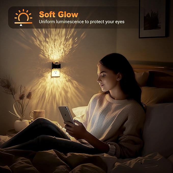 JandCase Night Lights Plug into Wall, Star Projector Night Light with 3000K Soft White, Automatic Galaxy Nightlight Plug in with Light Sensor for Bathroom Hallway Room Decor