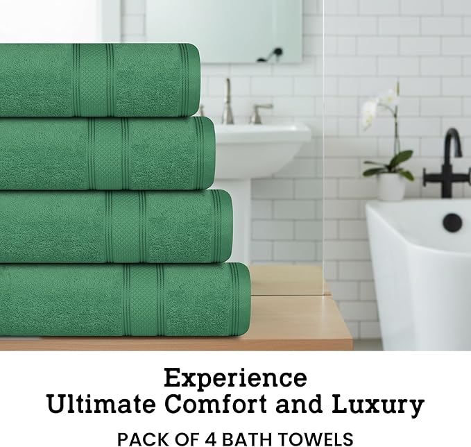 Casa Lino Green Bath Towels Set of 4 (54" x 27") - Large Bathroom Towel Set - 100% Cotton Towels for Bathroom - Highly Absorbent & Quick Dry Bath Towel Multipack - New Apartment Essentials