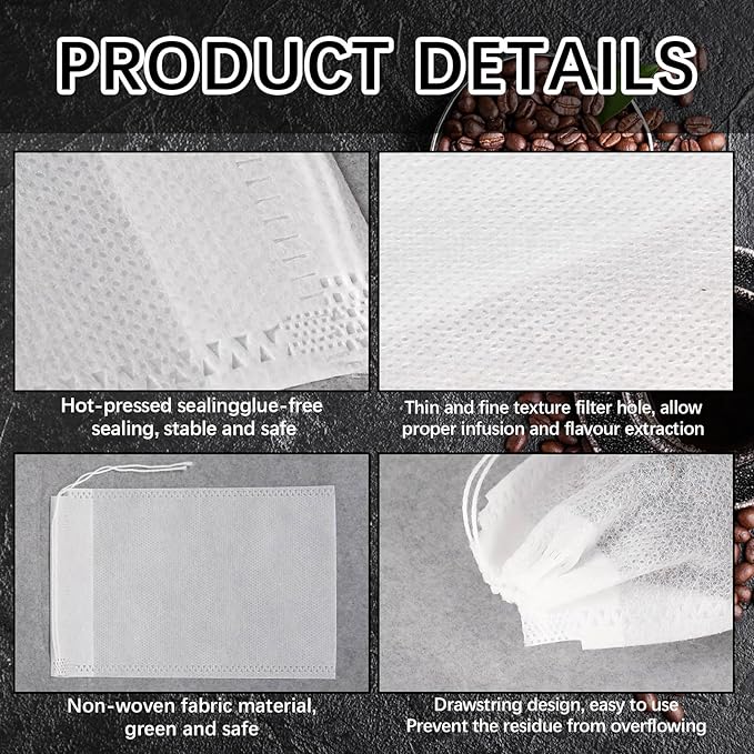 100 Pcs Cold Brew Bags 8x12 inch, No Mess Disposable Cold Brew Coffee Filter Pouches with Drawstring Large Empty Tea Bag for Loose Leaf Tea, Iced Coffee, Herbs, Spice, Home brewing, Hot pot