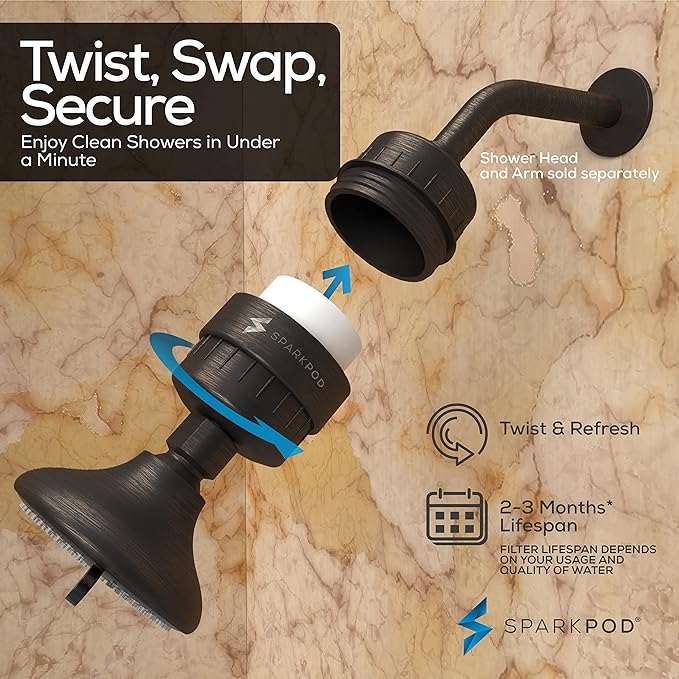 SparkPod 23 Stage Shower Head Filter for Dry Hair and Skin - High Output Universal Shower Filters to Remove Toxic Chemicals, Chlorine & Heavy Metals (Vintage Oil-Rubbed Bronze)