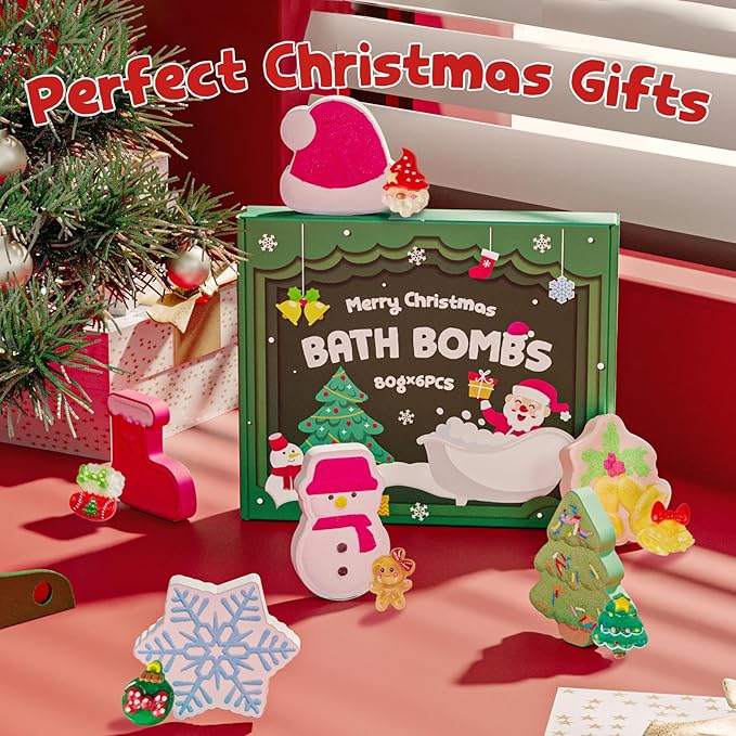 Christmas Bath Bombs Shower Steamers: 6 Pack Handmade Natural Organic Bath Bomb Set for Women Relaxing Bubble Bathbombs Scented Gifts Stocking Stuffers Holiday Birthday for Men Kids Girls Girlfriend