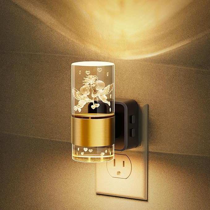 JandCase Night Lights Plug into Wall,Angel Night Light, 3000K+RGB 10-Color LED Nightlight with Dusk to Dawn Sensor, 10/50/100LM Adjustable Brightness for Birthday Home Decor