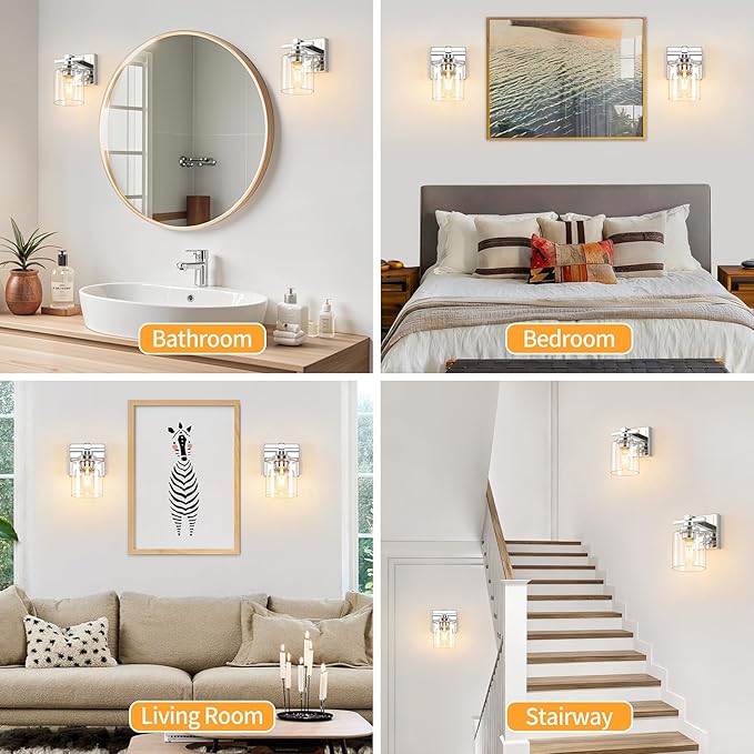 1 Light Modern Bathroom Light Fixtures Over Mirror, Chrome Vanity Lights for Bathroom Wall Sconces with Clear Glass Shades, E26 Socket (Bulbs Not Included)