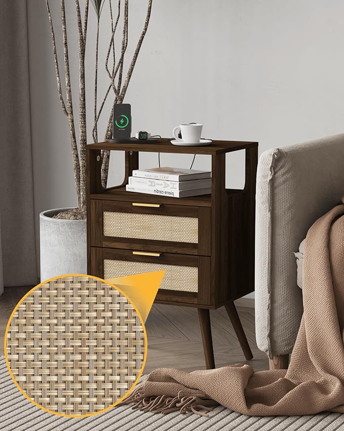 Rattan Nightstand (Walnut Brown-2D)