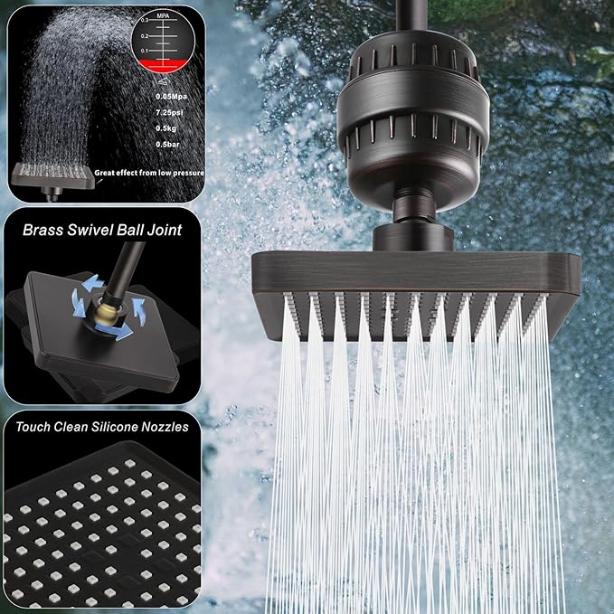 Voolan Filtered Shower Head - 20 Stage Luxury Rain Shower Filter For Hard Water for Remove Chlorine and Harmful Substances - 6" Square High Pressure Rainfall Showerhead (Oil Rubbed Bronze)