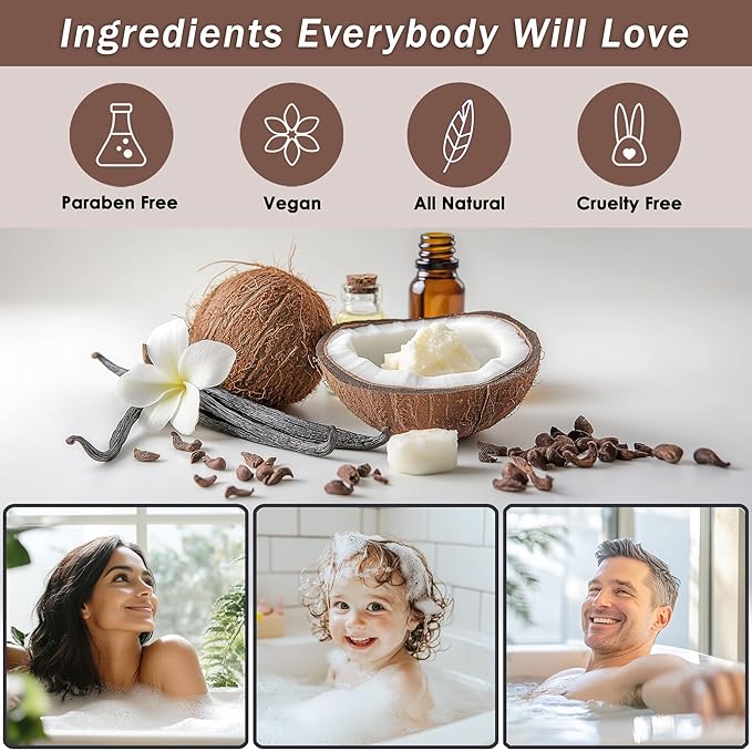 Bath Spa Gift Sets - Luxury Basket With Coconut & Vanilla - Spa Kit Includes Wash, Bubble Bath, Lotion, Bath Salts, Body Scrub, Shower Puff, Bathbombs, Soap and Towel