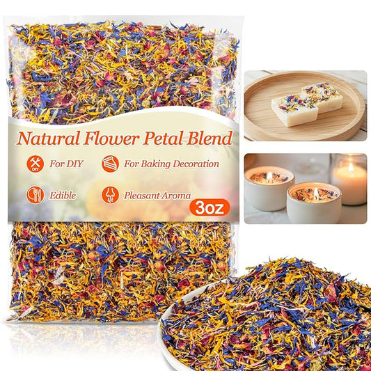 MAQIHAN Brilliant Flower Petal Blend - 3oz Mix of Calendula,Cornflower & Rose Petals,Natural Dried Floral Blend for Soap,Candle,Bath Bombs,Sachets,Confetti Garnish & Decor