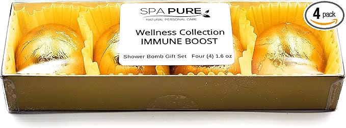 Spa Pure Immune Boost Aromatherapy Shower Steamers Bombs - Shower Bombs with Essential Oils – Unisex Bath Melts - Self Care and Relaxation Shower Steamer - Enjoy Spa at Home - (4 Count)
