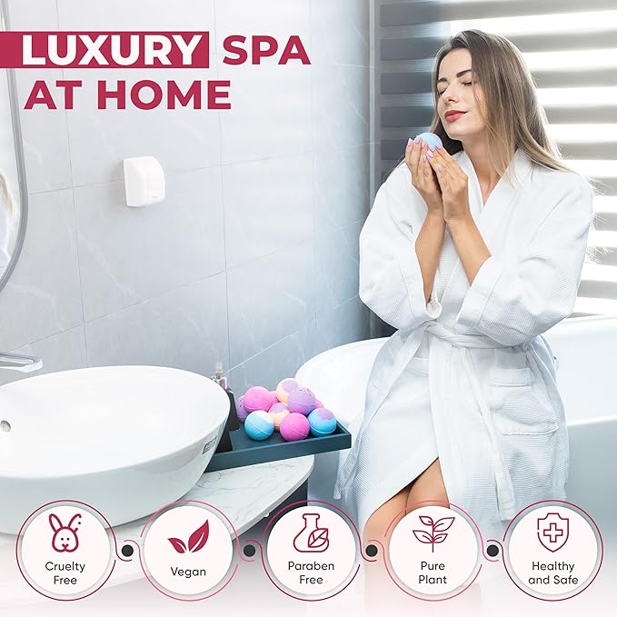 12 Pcs Organic Bath Bombs - Bath Bomb for Women and Kids, Assorted Scents with Shea Butter & Essential Oils, Lush Bath Bomb Gift Set for Bubble Spa, Birthdays, Mothers Day Gifts, and Christmas