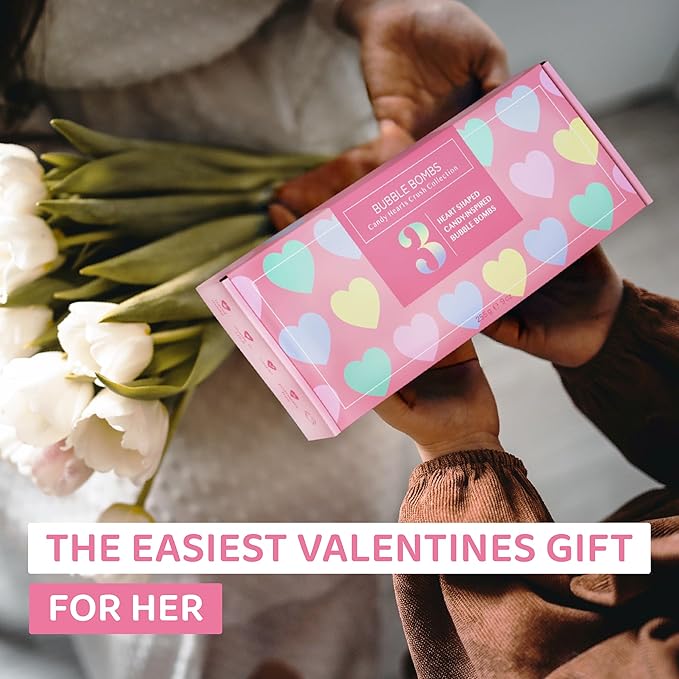 Candy Heart Bath Bombs for Women, Girls, & Teens (3 Pack) - Valentines Bath Bombs for Relaxing Bubble Bath - Moisturizing, Colorful & Scented, USA Made – Valentines Day Gifts for Her by Two Sisters