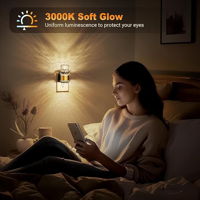 JandCase Night Light, Automatic Night Lights Plug into Wall,2 Pack 3000K LED Nightlights with 0-100LM Adjustable Brightness, Night Light Plug in with Light Sensor for Bathroom Hallway Room Decor