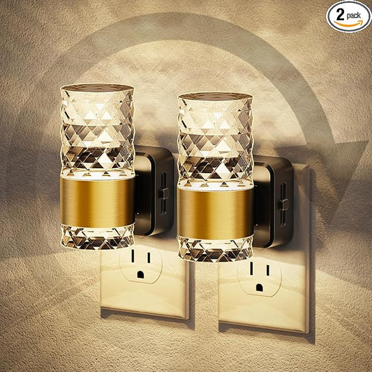 JandCase Night Light, Automatic Night Lights Plug into Wall,2 Pack 3000K LED Nightlights with 0-100LM Adjustable Brightness, Night Light Plug in with Light Sensor for Bathroom Hallway Room Decor