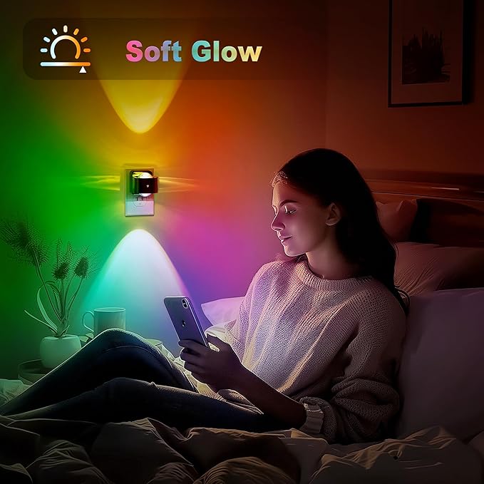 JandCase Night Lights Plug into Wall,10-Colored Changing Night Light for Kids,180° Rotatable Plug RGB LED Nightlight with Dusk to Dawn Sensor for Halloween Decoration, Children Room,Party