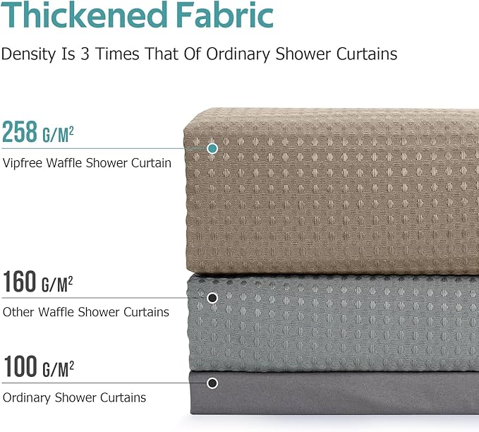 3 in 1 Shower Curtain Set, Waffle Shower Curtain and Liner Set with 12 Double Sided Shower Curtain Hooks, 258GSM Luxury Weighted Cloth Shower Curtains for Bathroom, 72 W x 72 H, Beige