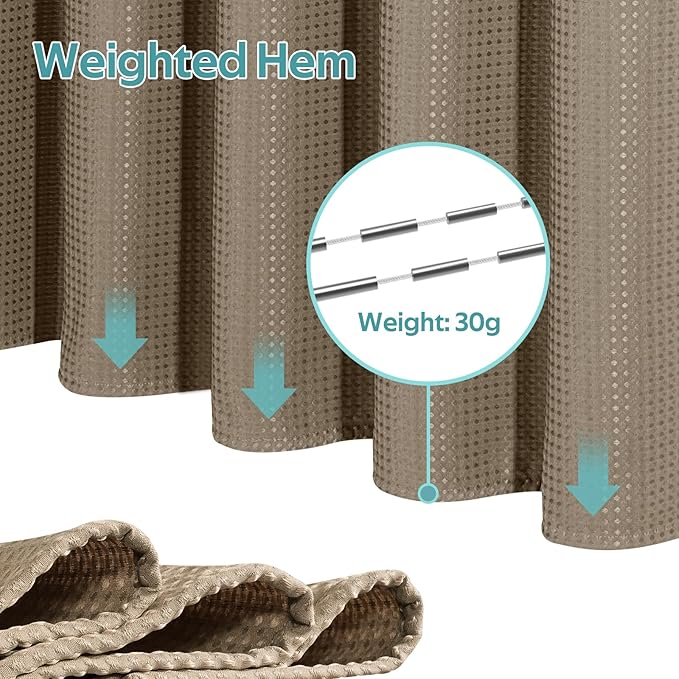 3 in 1 Shower Curtain Set, Waffle Shower Curtain and Liner Set with 12 Double Sided Shower Curtain Hooks, 258GSM Luxury Weighted Cloth Shower Curtains for Bathroom, 72 W x 84 H, Beige