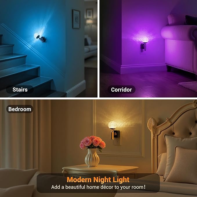 JandCase Night Light, Night Lights Plug into Wall, Color Change RBG Nightlight, Built in Dusk to Dawn Sensor for Hallway Bedroom Stairway