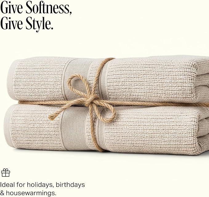 Preston Lane Douro Bath Towel Set – 2 Pack Luxury Cotton Towels, Ultra Soft & Absorbent, Quick-Dry Spa-Quality Bathroom Towels, Made in Portugal, Clay