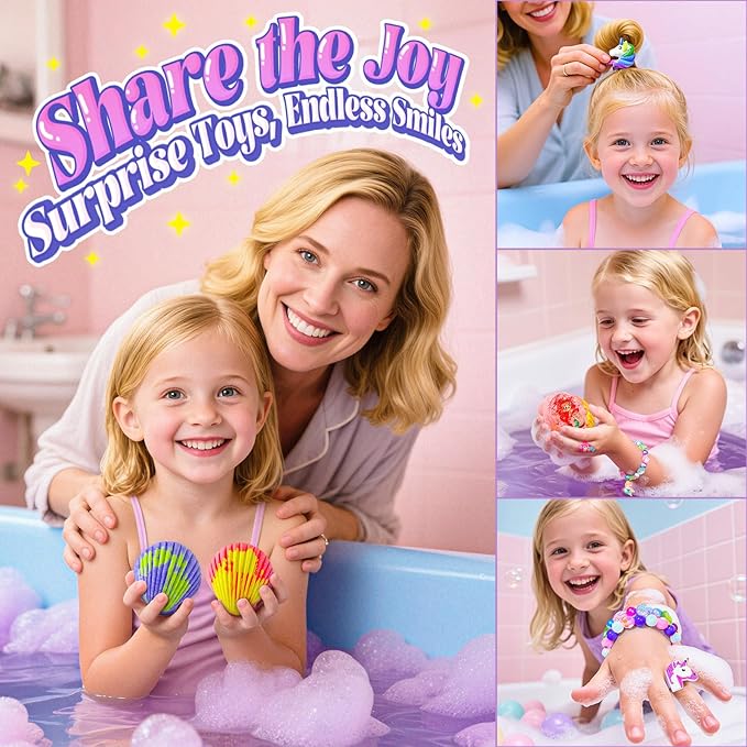 Shell Bath Bombs for Girls – 12 Pack Child-Safe Aromatherapy Bath Bombs with 20 Surprise Toys Inside, 6 Fruity Scents in 2 Gift Boxes (Mermaid & Unicorn Themes), Christmas Gift for Kids