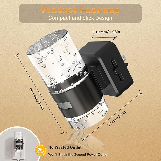 JandCase Motion Sensor Night Light, Night Lights Plug Into Wall, 2 Pack 3000k LED Dimmable Night-Lights With Adjustable Brightness, 0-100Lm, Motion Activated Nightlight For Bathroom, Hallway, Bedroom