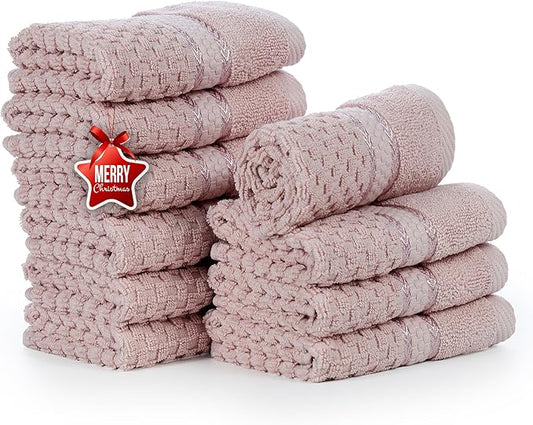 Ample Decor 100% Cotton Soft Pink Washcloths Set of 10- Super Soft, Quick-Dry, Highly Absorbent, Popcorn Textured - Mulaayam Collection - 12 X 12 Inch