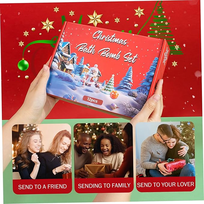 Christmas Bath Bombs 12PCS/Set Different Scents Natural Organic Bath Bombs with Surprise Toys Inside Bathbombs for Women Mom Girlfriend