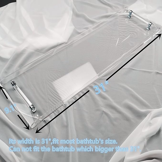 31" Silver Handles Luxury Bathtub Tray Caddy for Bath tub Table Tray with Silver Handles for Bathroom Bath Accessories Storage Organizer tub Tray