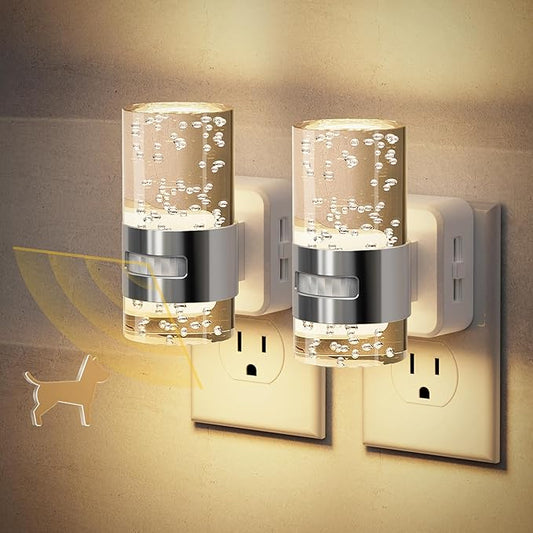 JandCase Motion Sensor Night Light, Dimmable Night Lights Plug Into Wall, 2 Pack 3000k Soft White Night-Lights With 0-100Lm Adjustable Brightness, Acrylic Plug In Nightlight For Bedroom Bathroom Decor