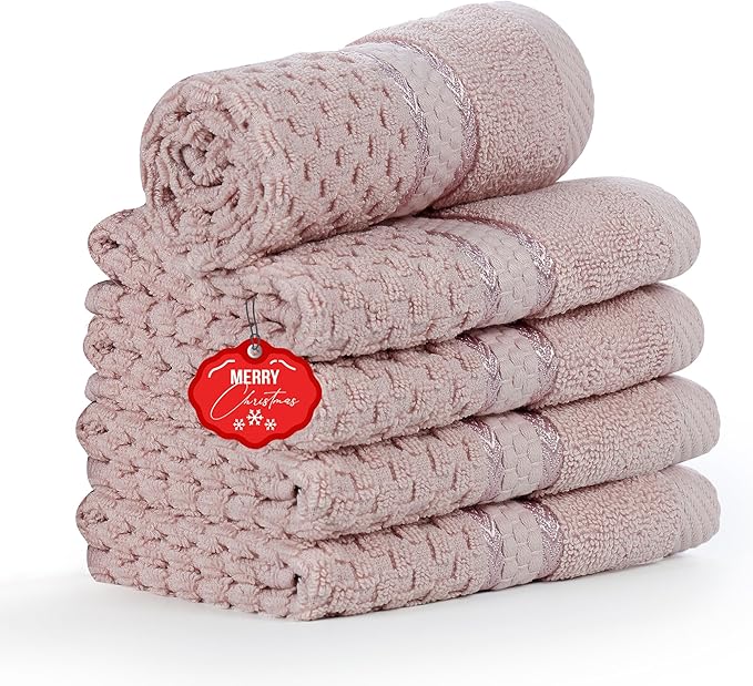 Ample Decor 100% Cotton Soft Pink Washcloths Set of 5 - Super Soft, Quick-Dry, Highly Absorbent, Popcorn Textured - Mulaayam Collection - 12 X 12 Inch