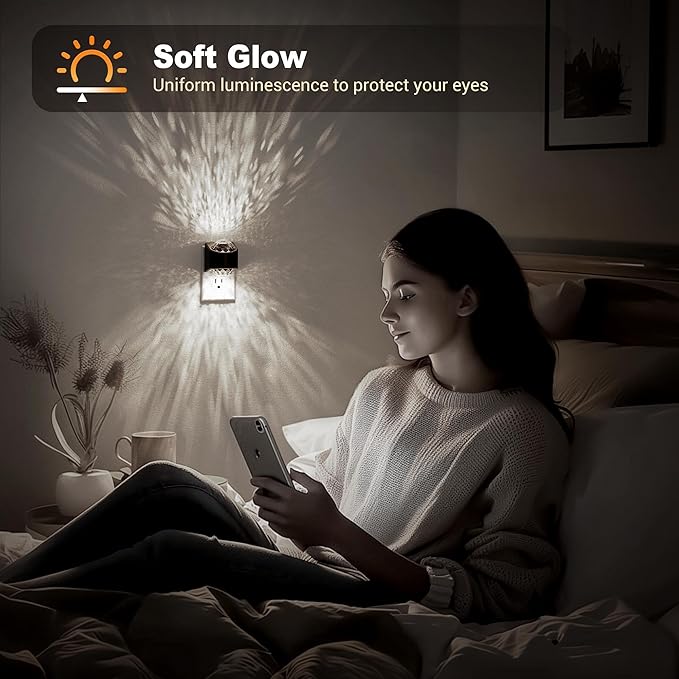 JandCase Night Lights Plug into Wall, 2 Pack Star Projector Night Light with 5000K Daily White, Automatic Galaxy Nightlight Plug in with Light Sensor for Bathroom Hallway Room Decor