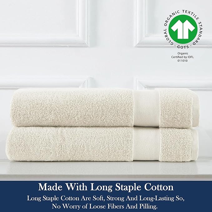 Delara Organic Cotton Luxuriously Plush Hand Towel Pack of 2 | GOTS & OEKO-TEX Certified | Premium Hotel Quality Towels | Feather Touch Technology|650 GSM Long Staple|Soft, Quick Dry & Ultra-Absorbent
