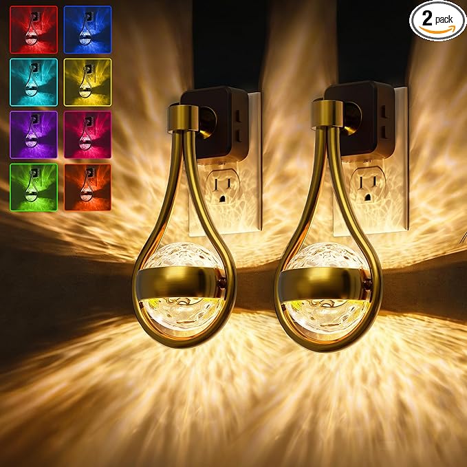 L LOHAS LED Night Lights Plug Into Wall: 2 Pack Star Projector RGB Night Light with 10 Color Change, Dusk to Dawn Sensor, 330°Rotating Globe Night Light for Bedroom, Hallway, Home Decor, Gaming Room