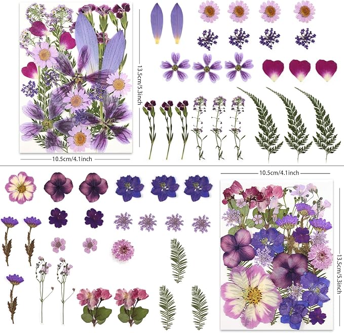 100P Purple Pressed Flowers – Real Dried Flowers for Crafts in Rich Violet Tones, Ideal for Resin Art, DIY Projects, Jewelry & Candle Making – Tweezers Included
