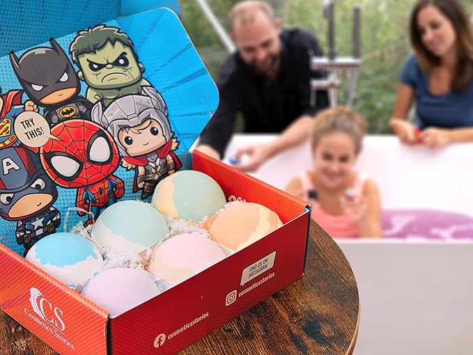 Superhero Bath Bombs - Organic, Kid-Safe Fun with Surprise Inside | Vibrant Colors, Amazing Scents | Mess-Free Bath Time Joy | Great Gift for Young Heroes