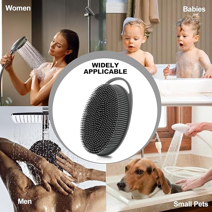 2 Pack Silicone Body Scrubber, Loofah Double-Sided Body Brush,Shower Scrubber and Scalp Massager Shampoo Brush for Sensitive Kids Women Men All Kinds of Skin (Green & Gray)