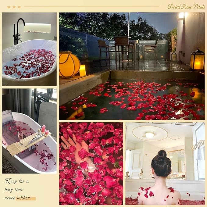 300+ PCS Biodegradable Red Rose Petals Wedding Confetti, 20+ Cups Dried Flower Petals for Valentine's Day, Bath, Bridal Shower, Soap, Candle Making, Mother's Day Presents and Bridal（2 QT）