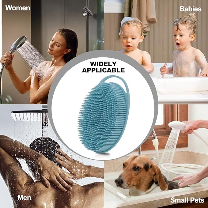 2 Pack Silicone Body Scrubber, Loofah Double-Sided Body Brush,Shower Scrubber and Scalp Massager Shampoo Brush for Sensitive Kids Women Men All Kinds of Skin (Pink & Blue)
