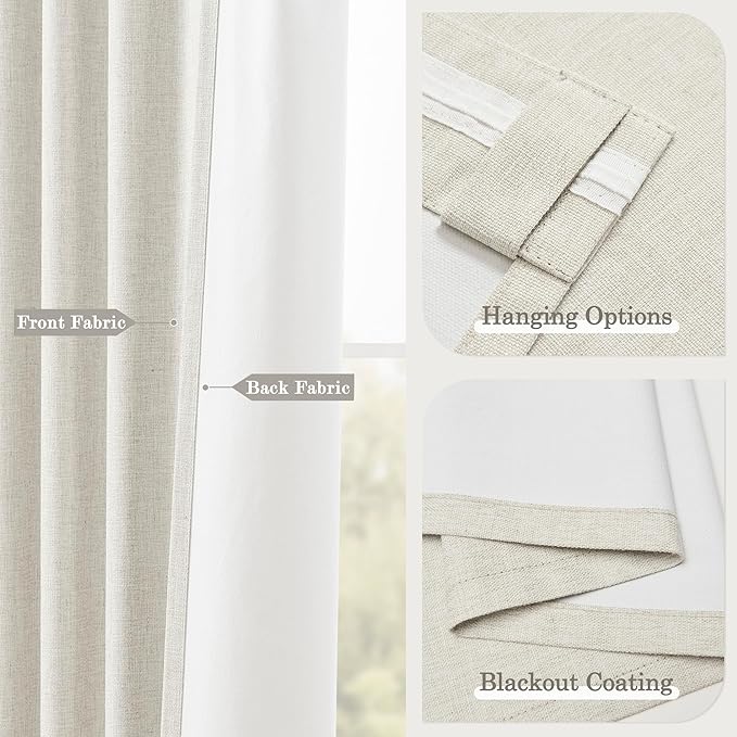 100% Blackout Curtains 63 Inches Long Curtain for Bedroom Living Room Back Tab Rod Pocket Ivory Drapes Thermal Insulated Textured Short Black Out Drape 2 Panels Set