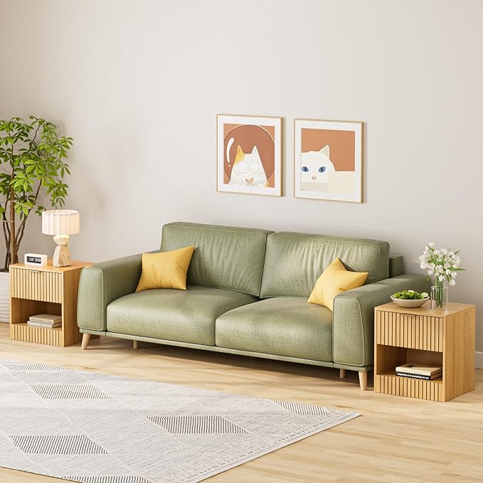 Nightstand, Modern Night Stand, Bedside Table with Drawer and Open Shelf, Cube Design, Side Table for Bedroom, Living Room, Oak