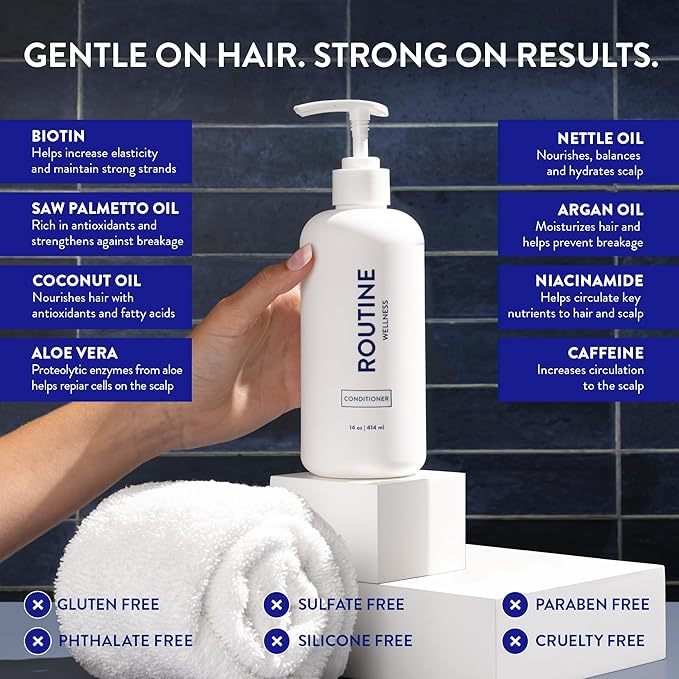 Routine Wellness Anti-Thinning Deep Conditioner for Thinning Hair - DHT Blocker for Hair Loss in Men & Women - Promotes Healthy Hair - Peony & Pomegranate 14oz