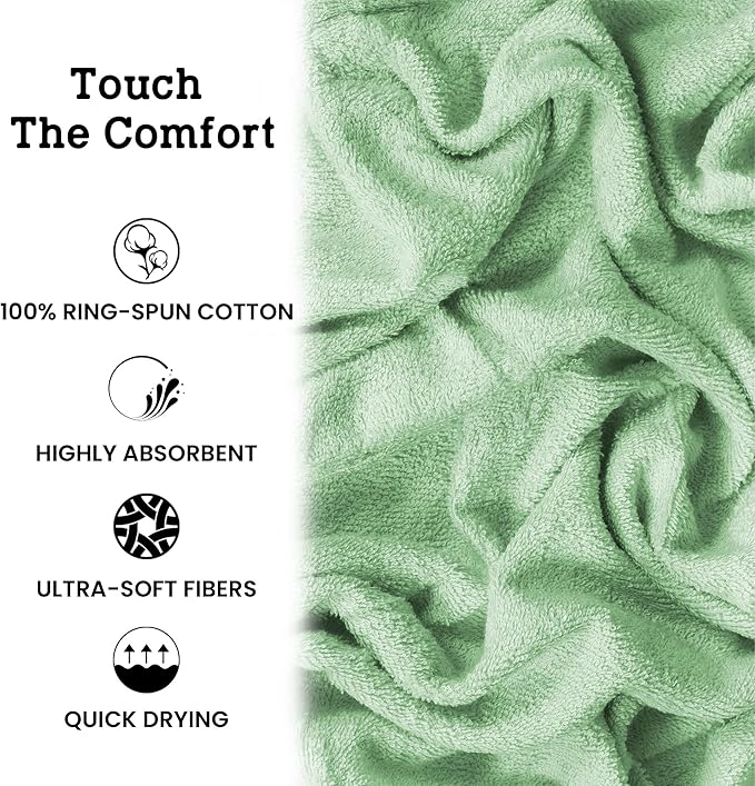 Casa Lino Light Sage Green Bath Towels Set of 4 (54" x 27") - Large Bathroom Towel Set - 100% Cotton Towels for Bathroom - Highly Absorbent & Quick Dry Bath Towel Multipack - New Apartment Essentials