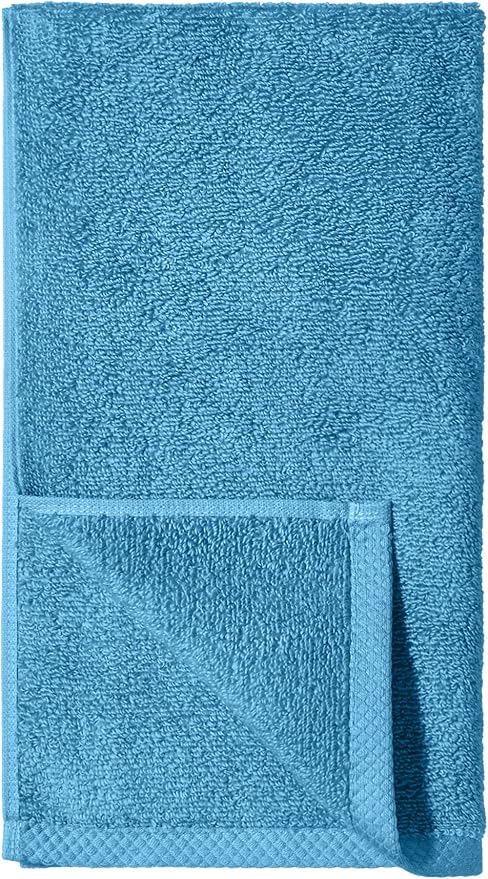 Amazon Basics Quick-Dry Hand Towels - 100% Cotton, 8-Pack, 28 x 16 inches, Lake Blue