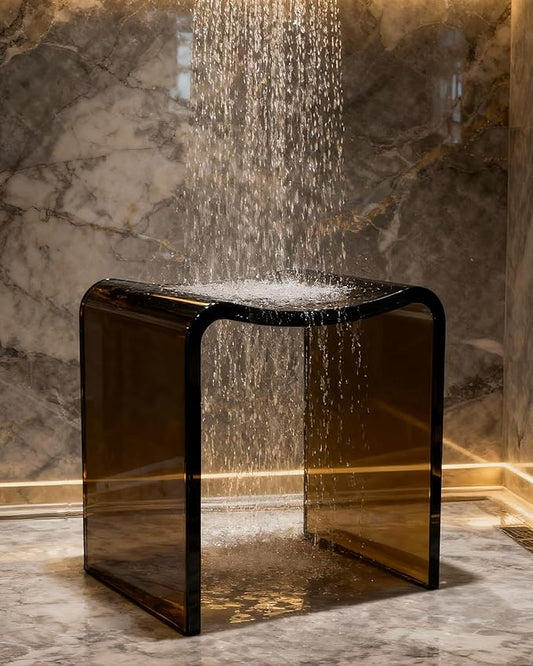 CASAINC Solid Surface Bathroom Stool Resin Shower Stool for Inside Shower Modern Transparent Black Waterproof Shower Bench with 400 lb Load Capacity, No Assembly