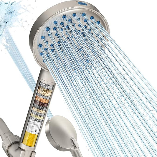 Cobbe Filtered Shower Head with Handheld, High Pressure 7-mode Showerhead with Filters for Hard Water - Remove Chlorine - Reduces Dry Itchy Skin, Patented Paddle Shift Design, Brushed Nickel