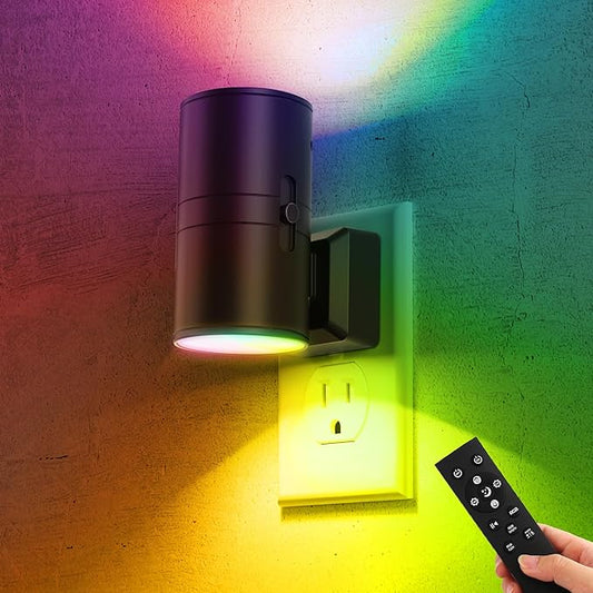Briignite Night Lights Plug into Wall, 1 Pack 11-Color Changing Night Light with 1 Remote Control, 3000K+6000K+RGB LED Nightlight for Kids with Light Sensor, 0-100 LM Adjustable for Bedroom, Stairway