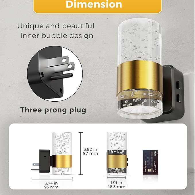 Night Lights Plug into Wall 2 Pack, Dimmable Night Light with Dusk-to-Dawn Light Sensor, Soft White/Cool White/Amber 3 Light Color, Adjustable Brightness, Rotatable plug, Bubble Nightlight for Hallway